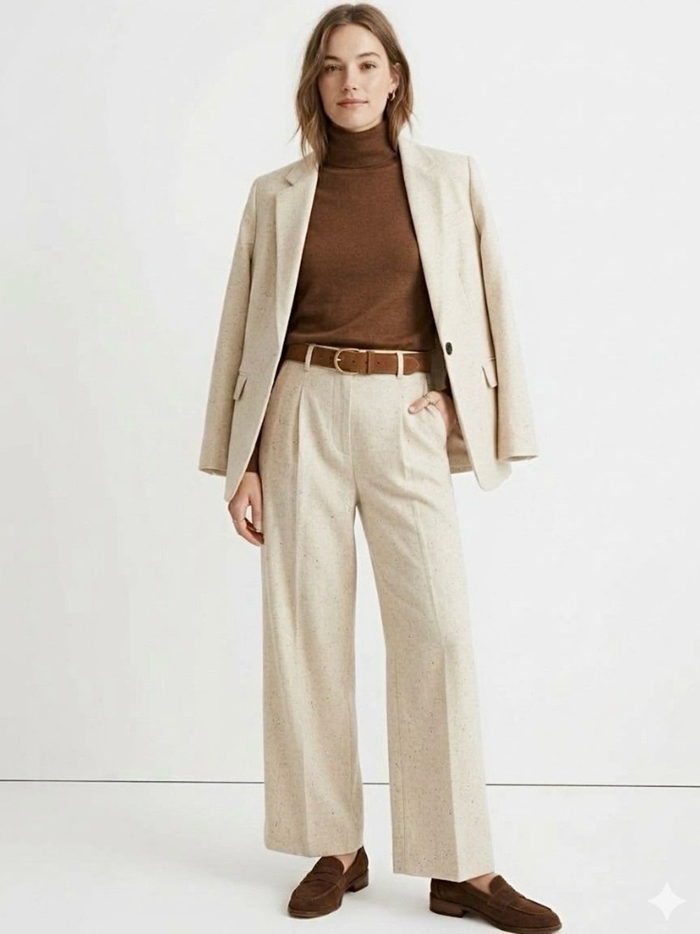 Madewell Kline Italian Wool Blend Blazer Size 4 Oatmeal Tan Herringbone Like New